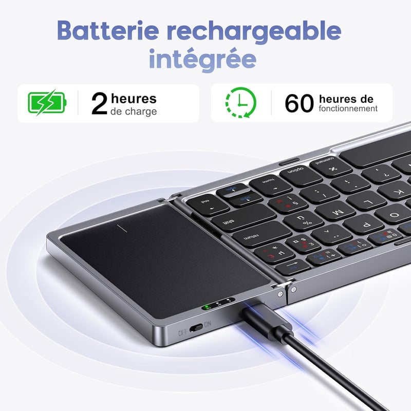 OMOTON Wireless Bluetooth Billentyűzet Touchpad-dal, Összecsukható Hordozható Tablet Laptop iPad Billentyűzet Fekete