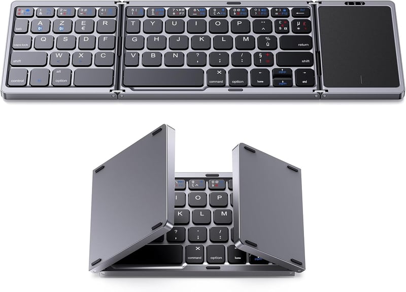 OMOTON Wireless Bluetooth Billentyűzet Touchpad-dal, Összecsukható Hordozható Tablet Laptop iPad Billentyűzet Fekete