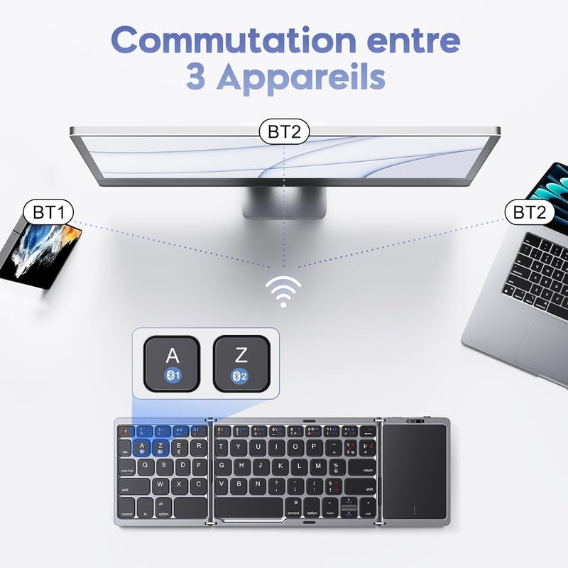OMOTON Wireless Bluetooth Billentyűzet Touchpad-dal, Összecsukható Hordozható Tablet Laptop iPad Billentyűzet Fekete