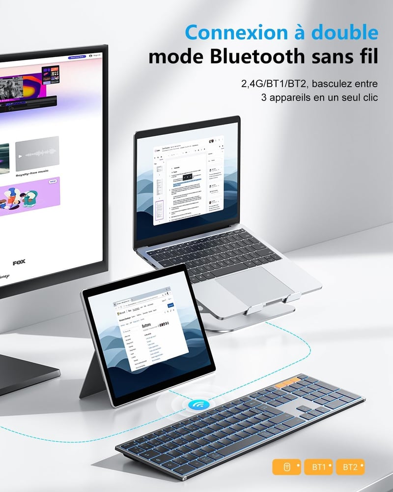OMOTON Wireless Bluetooth Billentyűzet Újratölthető Ergonomikus Háttérvilágítás