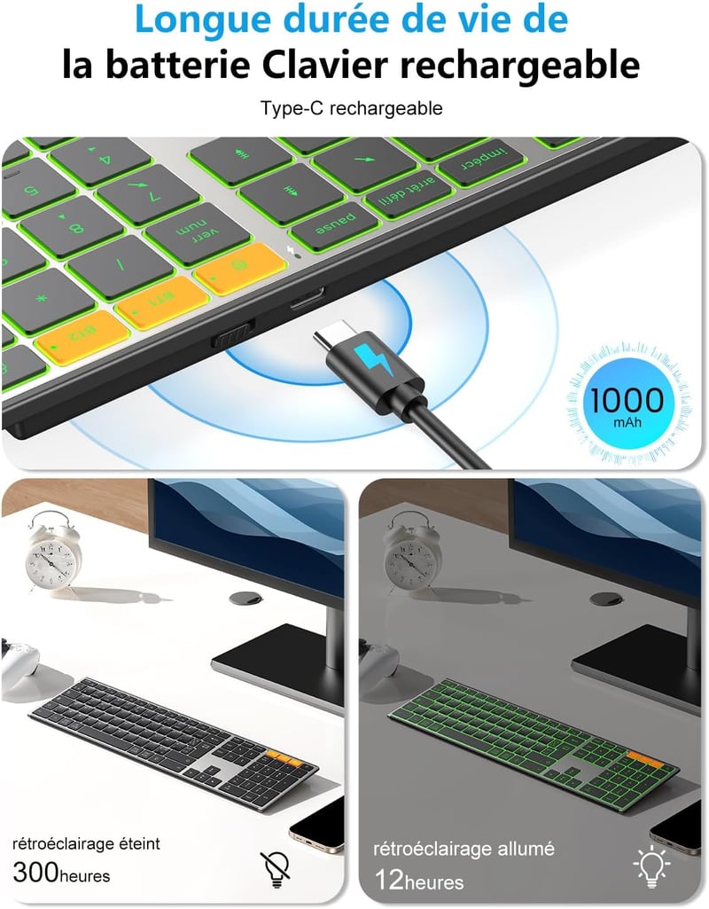 OMOTON Wireless Bluetooth Billentyűzet Újratölthető Ergonomikus Háttérvilágítás