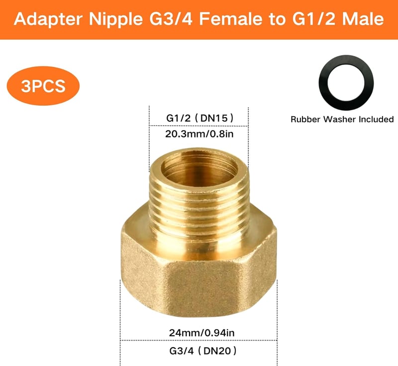 OMZSXK Sárgaréz Szűkítő G3/4 G1/2 Hüvely Nippel Gumitömítéssel 3db