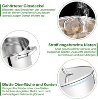 Oală pentru paste și supe Onader de 24 cm din oțel inoxidabil, cu fund triplu stratificat și capac de sticlă, 5,6 l, compatibilă cu inducție și mașina de spălat vase 4