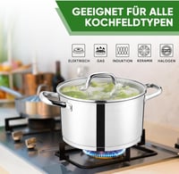 Oală pentru paste și supe Onader de 24 cm din oțel inoxidabil, cu fund triplu stratificat și capac de sticlă, 5,6 l, compatibilă cu inducție și mașina de spălat vase 6