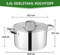 Oală pentru paste și supe Onader de 24 cm din oțel inoxidabil, cu fund triplu stratificat și capac de sticlă, 5,6 l, compatibilă cu inducție și mașina de spălat vase 2