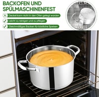 Oală pentru paste și supe Onader de 24 cm din oțel inoxidabil, cu fund triplu stratificat și capac de sticlă, 5,6 l, compatibilă cu inducție și mașina de spălat vase 5