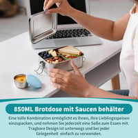 Nerezový obedár Onader Bento Box 850 ml pre deti a dospelých, s vyberateľnou prepážkou a nádobkou na omáčku, nepriepustný 8