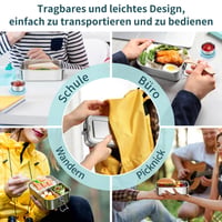 Nerezový obedár Onader Bento Box 850 ml pre deti a dospelých, s vyberateľnou prepážkou a nádobkou na omáčku, nepriepustný 6