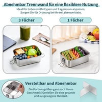 Nerezový obedár Onader Bento Box 850 ml pre deti a dospelých, s vyberateľnou prepážkou a nádobkou na omáčku, nepriepustný 4