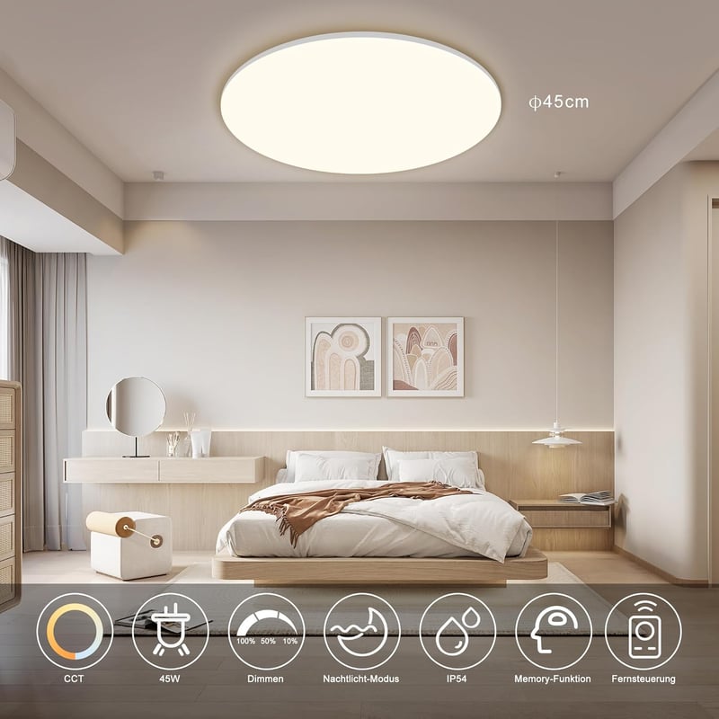 ONDTA LED Mennyezeti Lámpa Dimmelhető 45W, 2700-6500K Távirányítóval, IP54