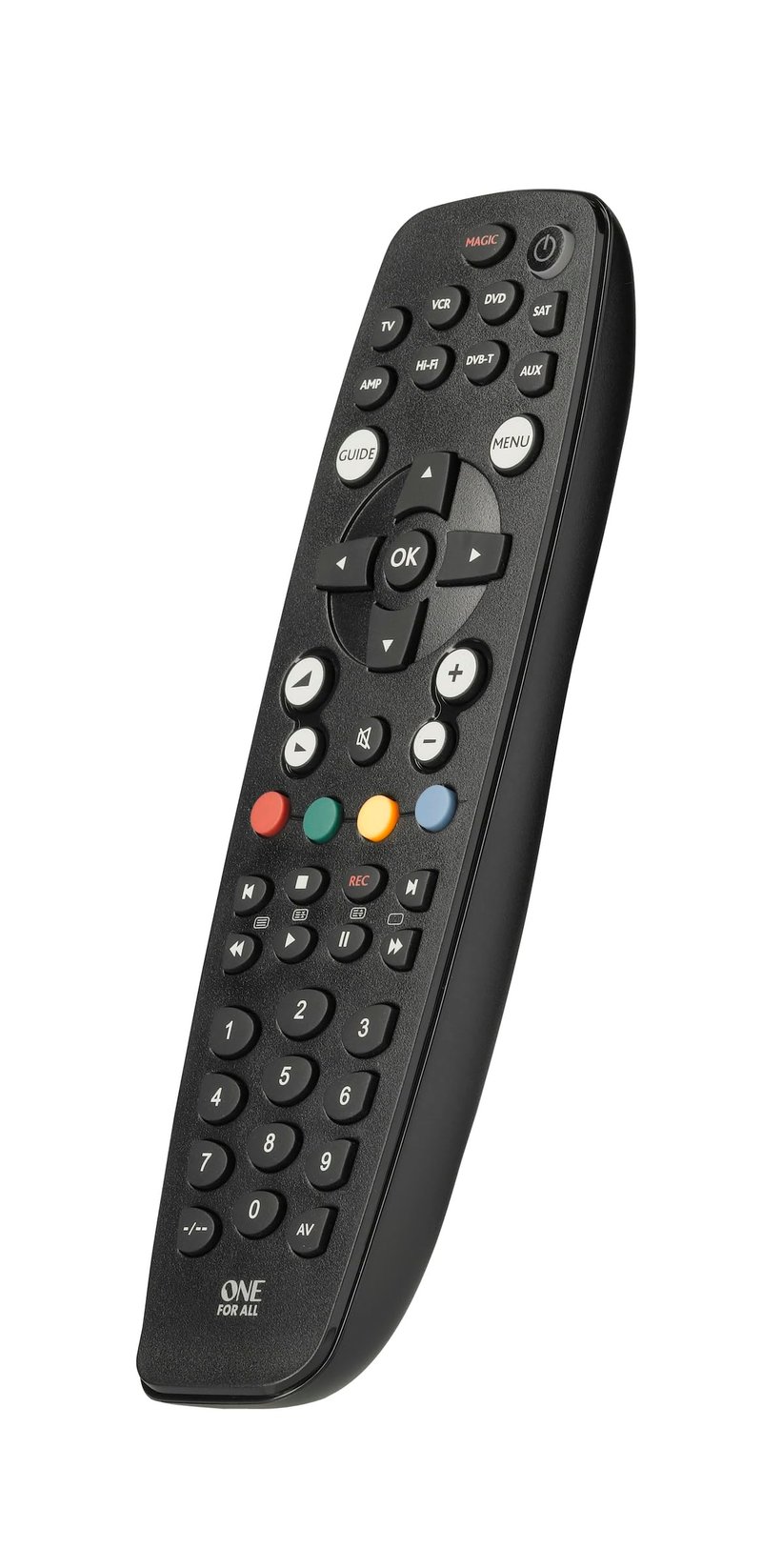 Univerzálny diaľkový ovládač One for All URC 2981 pre TV, DVD, Blu-ray, VCR a audio zariadenia, čierny, kompatibilný so všetkými značkami