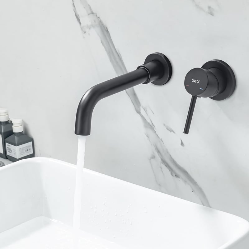 ONECE Falra szerelhető mosdó csaptelep, 360° forgatható, fekete keverőcsap - Black