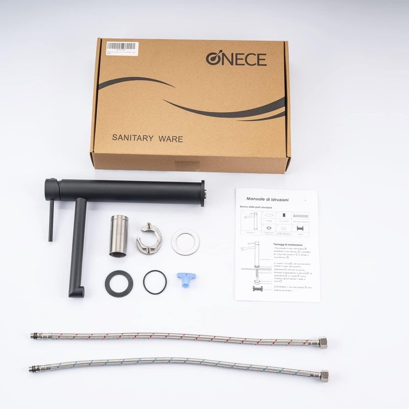 ONECE magas mosdó csap fekete, 204 mm, levehető szűrővel, modern fürdőszobai csaptelep