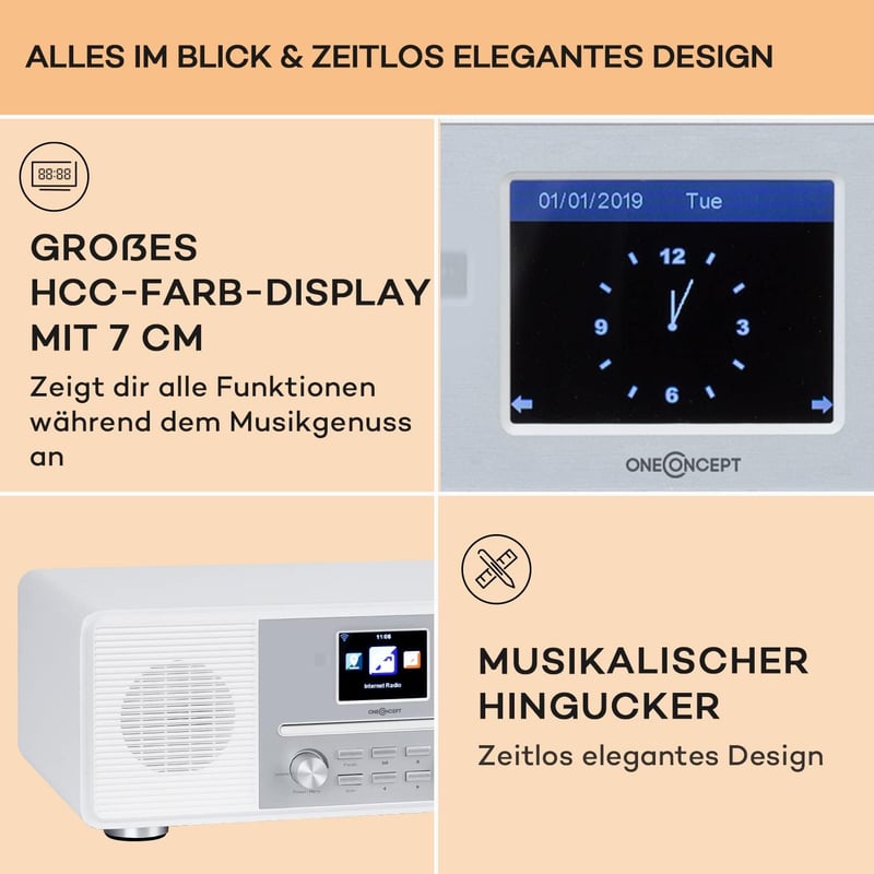 oneConcept Streamo CD internetrádió WiFi DAB+ FM Bluetooth CD lejátszó 20W
