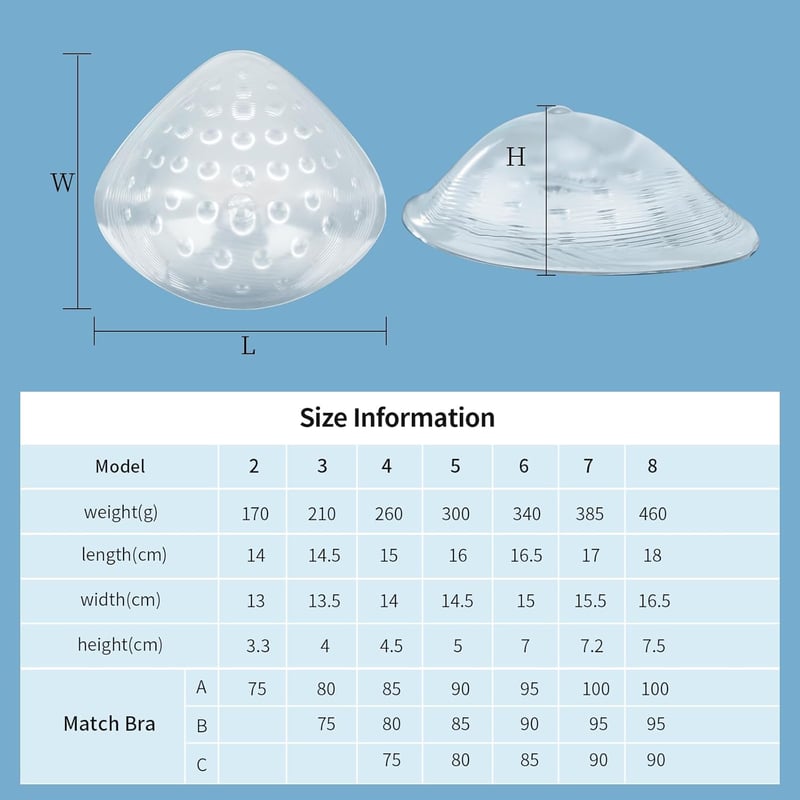ONEFENG szilikon mellprotézis úszáshoz, masszázshoz, homorú melltartó betét nőknek - 6#(340g/B+ Cup), Transparent