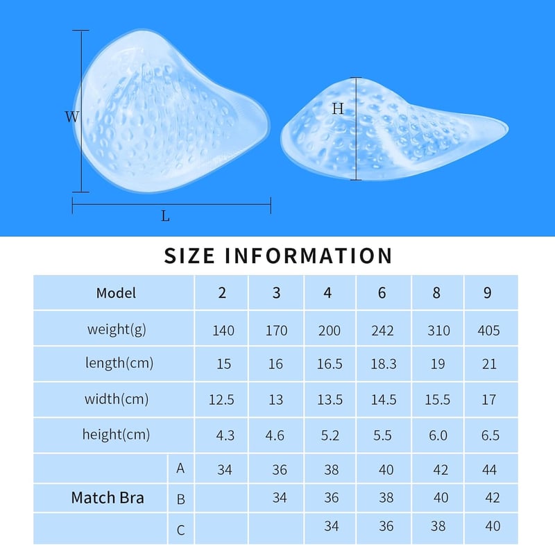 ONEFENG szimmetrikus mellprotézis szilikongél úszáshoz bikinihez - 310g(Cup C), Transparant-right
