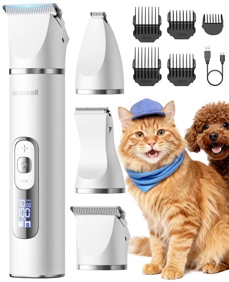 Mașină de tuns 3-în-1 oneisall pentru pisici și animale de companie cu afișaj LCD - Trimmer electric profesional