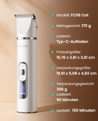 Mașină de tuns 3-în-1 oneisall pentru pisici și animale de companie cu afișaj LCD - Trimmer electric profesional 8