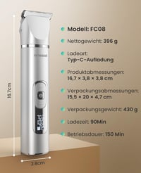 oneisall 4 az 1-ben Kisállat Nyírógép - Csendes Mancsnyíró Kutyáknak és Macskáknak, LCD Kijelzővel, Karomcsiszolóval, Testszőrzet, Mancs, Sz 9