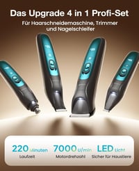 oneisall 4az1-ben Kutya Macska Nyírógép LED Lámpával, Mancs Trimmer Köröm Csiszoló 2000mAh - Blau, 4-in-1 3