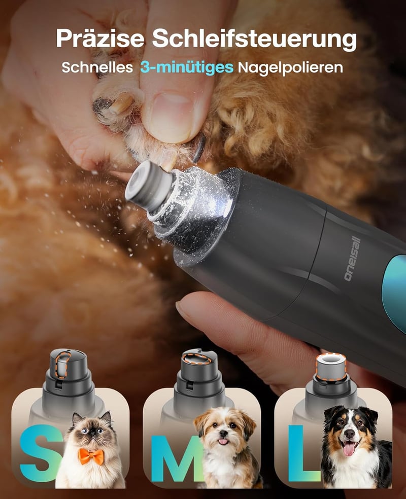 oneisall 4az1-ben Kutya Macska Nyírógép LED Lámpával, Mancs Trimmer Köröm Csiszoló 2000mAh - Blau, 4-in-1