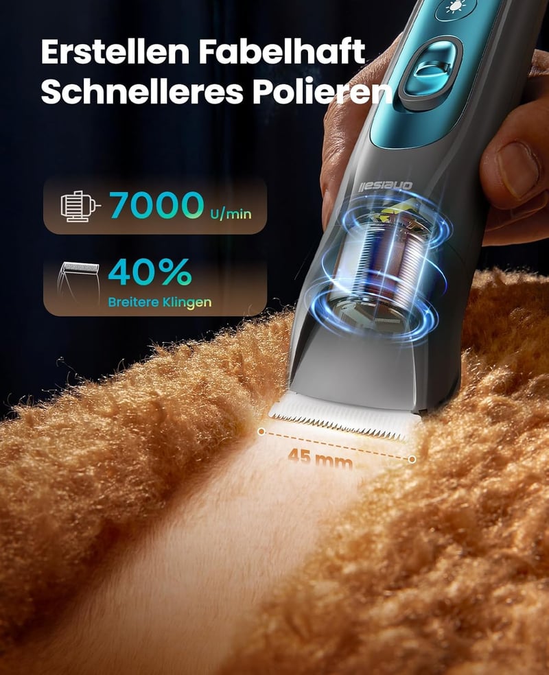 oneisall 4az1-ben Kutya Macska Nyírógép LED Lámpával, Mancs Trimmer Köröm Csiszoló 2000mAh - Blau, 4-in-1