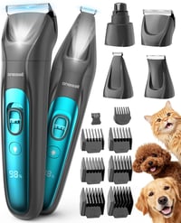 oneisall 4az1-ben Kutya Macska Nyírógép LED Lámpával, Mancs Trimmer Köröm Csiszoló 2000mAh - Blau, 4-in-1 1