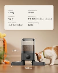 oneisall 5L Automata Macskaeledel Adagoló 2 Tálcával, Vezeték Nélküli Etető Kutyáknak Macskáknak 8