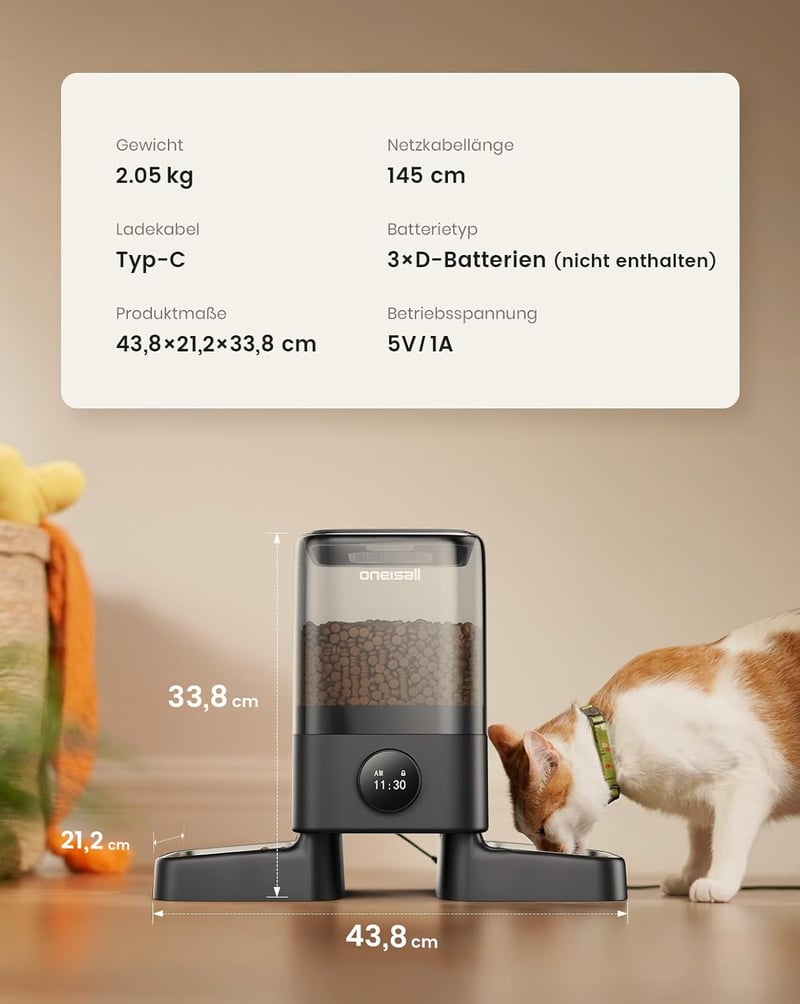 oneisall 5L Automata Macskaeledel Adagoló 2 Tálcával, Vezeték Nélküli Etető Kutyáknak Macskáknak