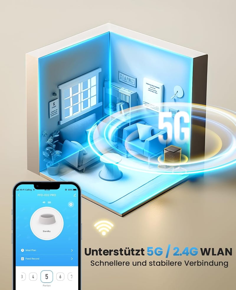 oneisall 5L Automata Macskaeledel Adagoló WiFi Applikációval, 2 Rozsdamentes Tál