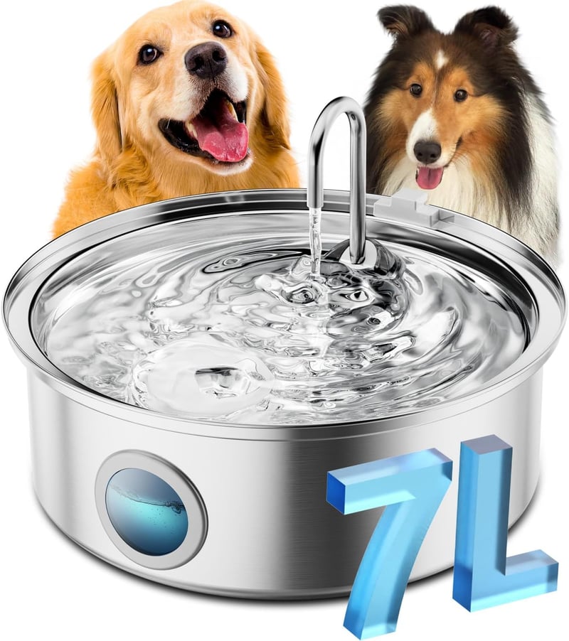 oneisall 7L Kutyaivó Szökőkút Rozsdamentes Acél LED Világítással és 5 Szintű Szűrés