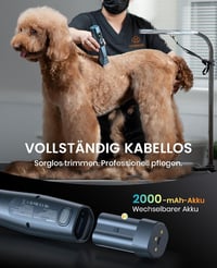oneisall Professzionális kutya es macska nyírógép, 2 sebesség, kék, 1 elem, szénacél pengés fésű feltéttel, hosszú és göndör szőrre 3