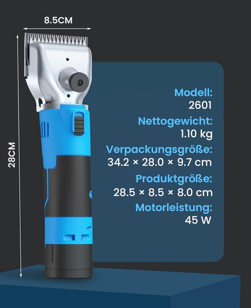 oneisall Professzionális Vezeték Nélküli Lónyíró Készülék - 2 Akkumulátorral, 2400 RPM Motorral, Vastag és Csomós Szőrzetre, Kék - Blue