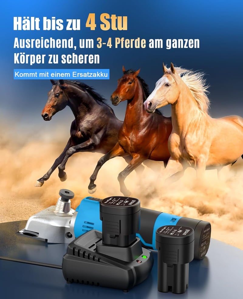 oneisall Professzionális Vezeték Nélküli Lónyíró Készülék - 2 Akkumulátorral, 2400 RPM Motorral, Vastag és Csomós Szőrzetre, Kék - Blue