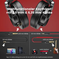 Káblové slúchadlá OneOdio A71 s vysokým rozlíšením na štúdiové a DJ použitie, uzavretá konštrukcia, 6,3 mm a 3,5 mm konektor, monitoring, hudba a nahrávanie 3