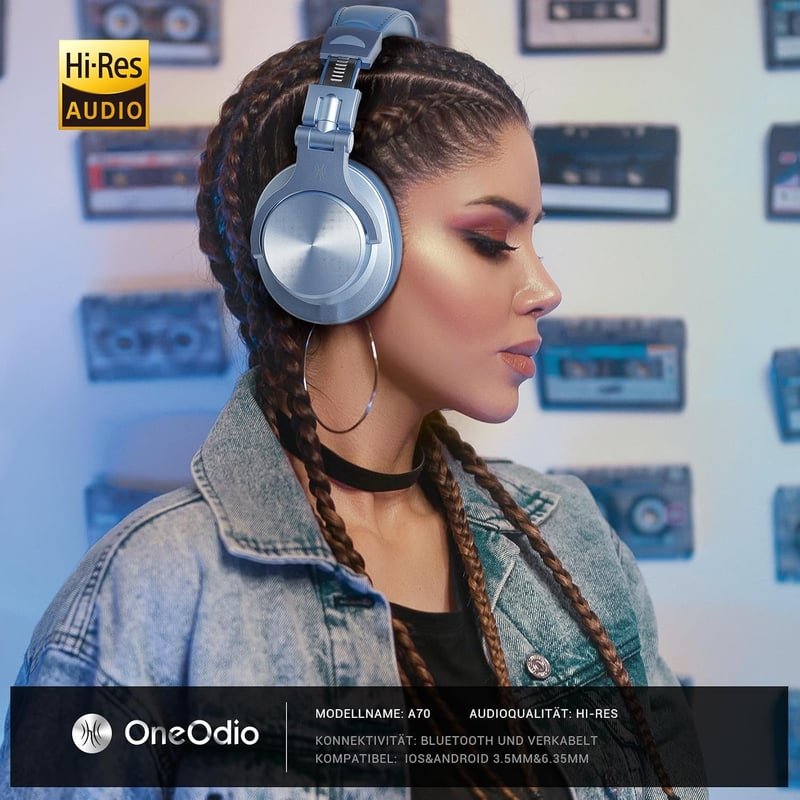OneOdio Bluetooth Over-Ear fejhallgató Sky Blue 72 órás HiFi sztereó 6,35 és 3,5 mm jack, vezeték nélküli DJ PC telefon