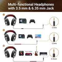 DJ slúchadlá OneOdio Pro-10 s mikrofónom, Hi-Res Audio, hlboké basy, skladacie, Share-Port, 3,5 mm a 6,35 mm jack, červené 3
