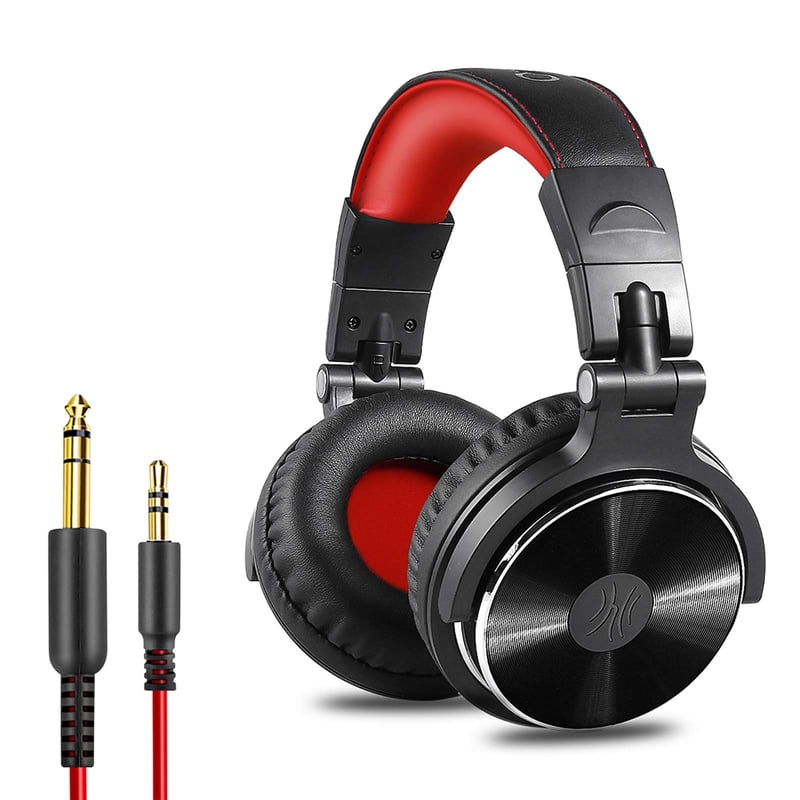 DJ slúchadlá OneOdio Pro-10 s mikrofónom, Hi-Res Audio, hlboké basy, skladacie, Share-Port, 3,5 mm a 6,35 mm jack, červené