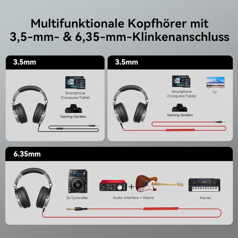 OneOdio Pro-10 Fekete Stúdió Fejhallgató 50mm Meghajtóval, Kábellel és Osztott Porttal