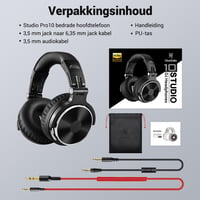OneOdio Pro-10 Fekete Stúdió Fejhallgató 50mm Meghajtóval, Kábellel és Osztott Porttal 8