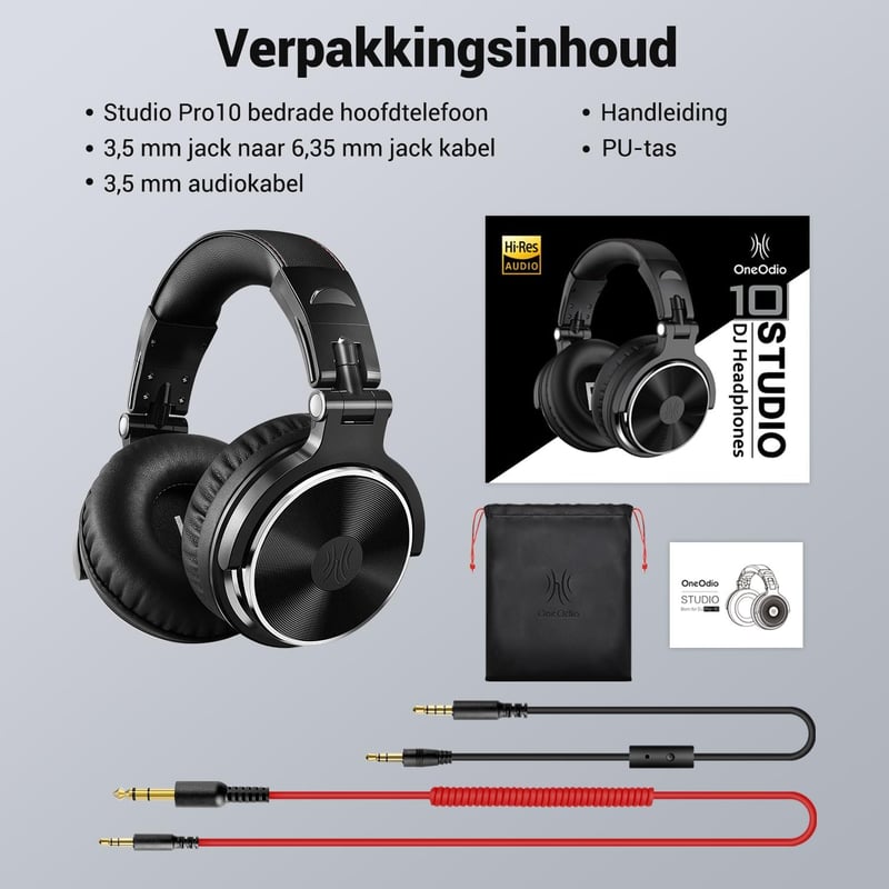 OneOdio Pro-10 Fekete Stúdió Fejhallgató 50mm Meghajtóval, Kábellel és Osztott Porttal