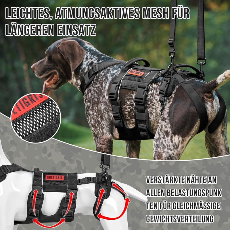 OneTigris SKYEWALKER Kutya Hám Állítható Emelő Fogantyúkkal L Méret Fekete