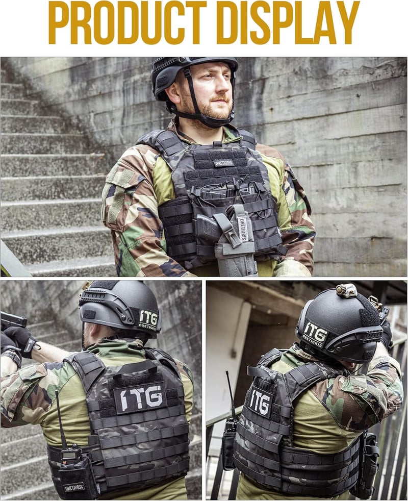 OneTigris Taktikai Mellény - Airsoft és Paintball Védőfelszerelés, Fekete Terepszín, Unisex Mellkasvédő M-XXL állítható méret