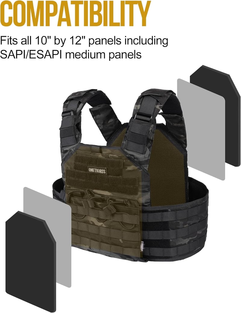 OneTigris Taktikai Mellény - Airsoft és Paintball Védőfelszerelés, Fekete Terepszín, Unisex Mellkasvédő M-XXL állítható méret