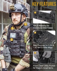 OneTigris Taktikai Mellény - Airsoft és Paintball Védőfelszerelés, Fekete Terepszín, Unisex Mellkasvédő M-XXL állítható méret 4