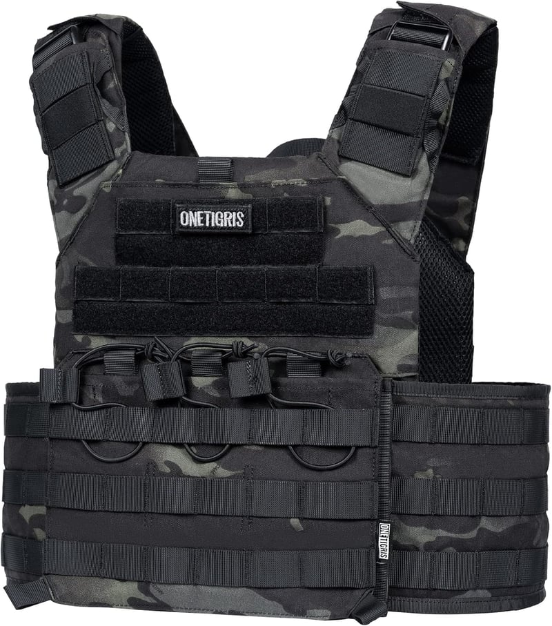 OneTigris Taktikai Mellény - Airsoft és Paintball Védőfelszerelés, Fekete Terepszín, Unisex Mellkasvédő M-XXL állítható méret