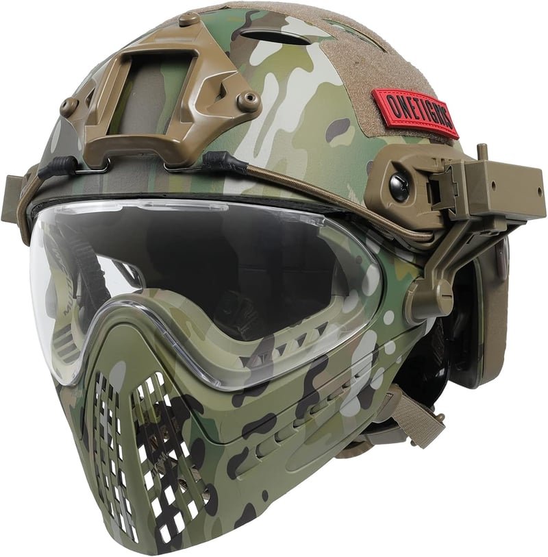 OneTigris Taktikai Sisak Levehető Arcvédő Maszkkal és Páramentes Szemüveggel - Airsoft, Paintball Játékokhoz, 52-60 cm Fejmérethez