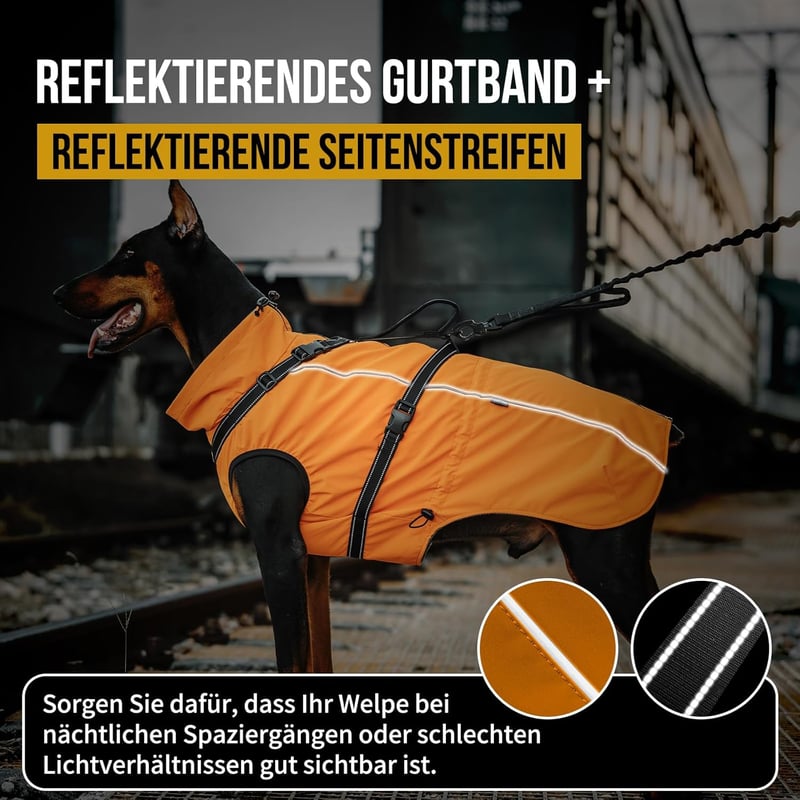 OneTigris vízálló kutyakabát M méret narancssárga reflektív