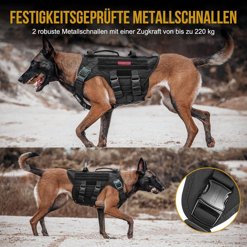 OneTigris X Destroyer taktikai kutyahám 3 fogantyúval, fém csatokkal, közepes-nagy kutyáknak - S:8-15kg(Hals:36-51cm, Brust:51-69cm), black