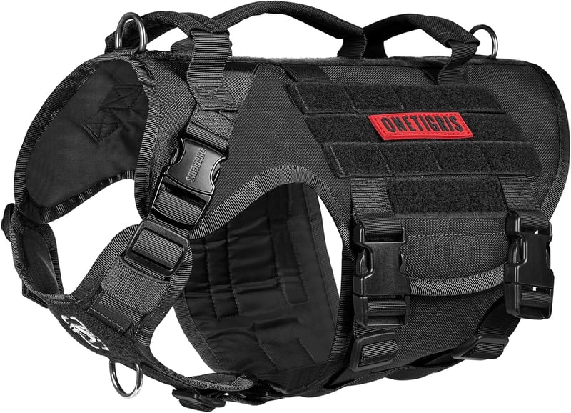 OneTigris X Destroyer taktikai kutyahám 3 fogantyúval, fém csatokkal, közepes-nagy kutyáknak - S:8-15kg(Hals:36-51cm, Brust:51-69cm), black